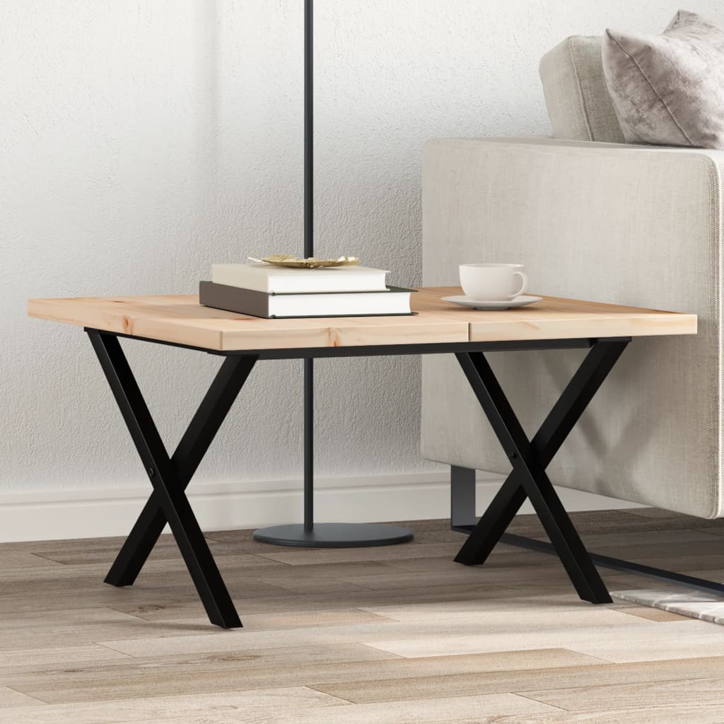 Tavolino Salotto Telaio a X 60x60x40,5 cm Legno Pino e Acciaio | homemem39
