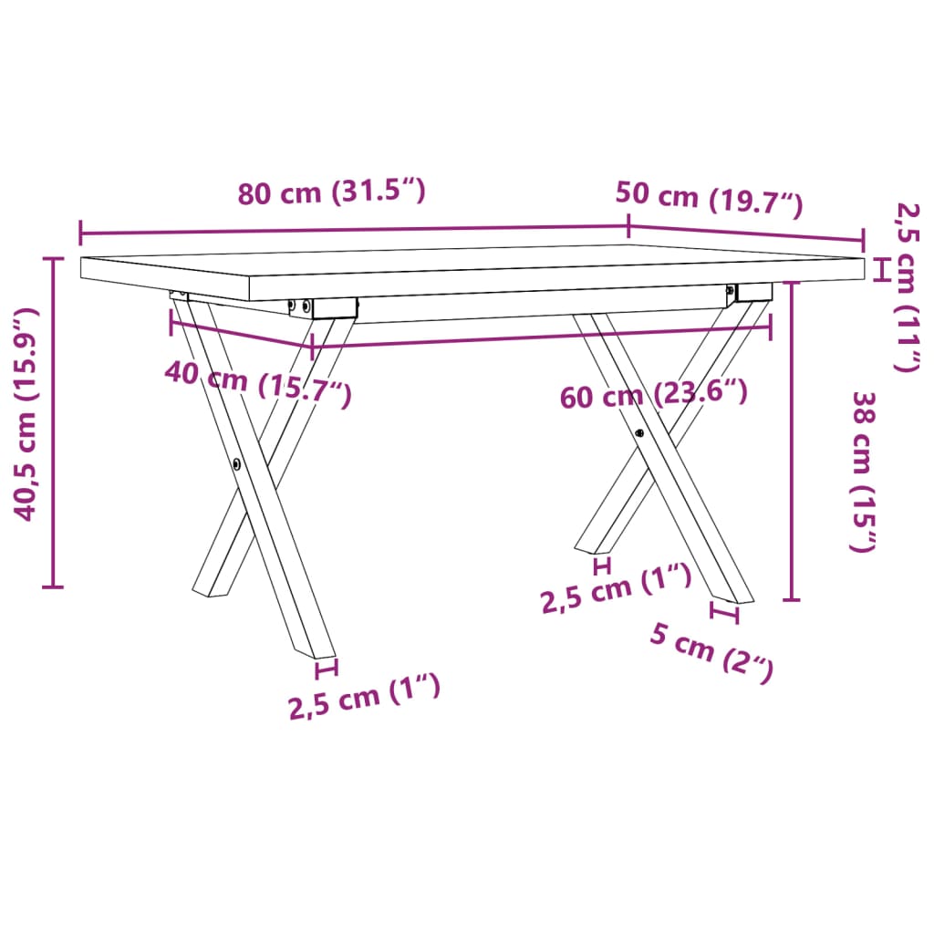 Tavolino Salotto Telaio a X 80x50x40,5 cm Legno Pino e Acciaio