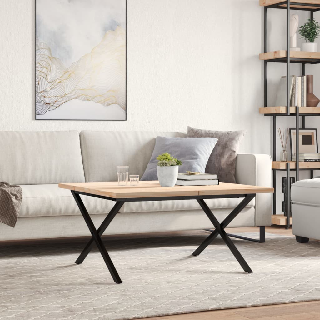 Tavolino Salotto Telaio a X 80x80x45,5cm Legno Pino e Acciaio | homemem39