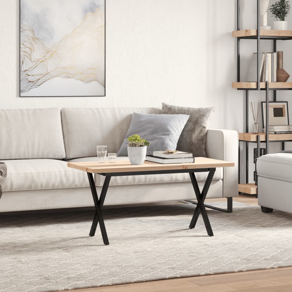 Tavolino Salotto Telaio a X 90x40x45,5 cm Legno Pino e Acciaio | homemem39