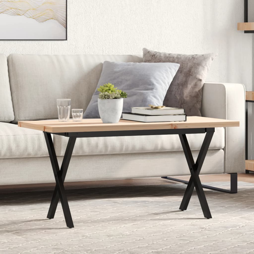 Tavolino Salotto Telaio a X 90x40x45,5 cm Legno Pino e Acciaio | homemem39