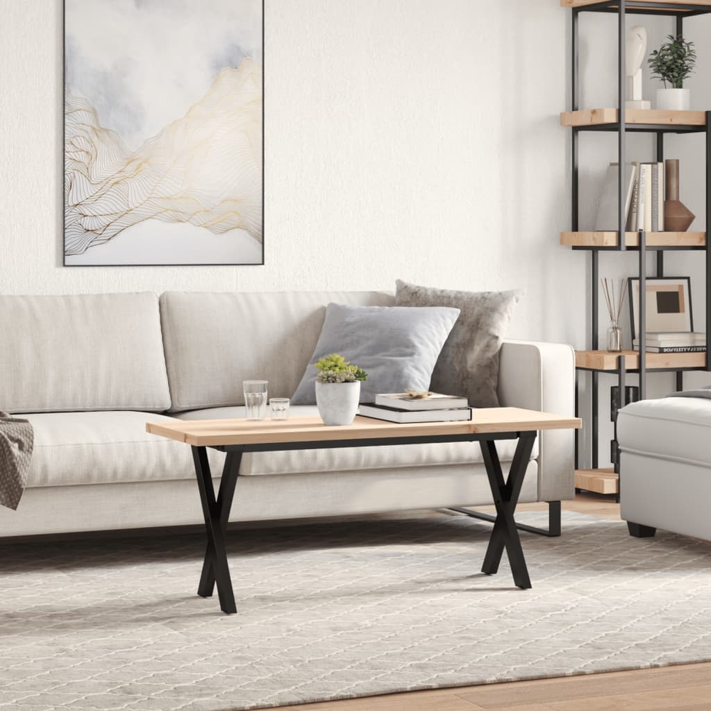 Tavolino Salotto Telaio a X 110x40x45,5 cm Legno Pino e Acciaio | homemem39