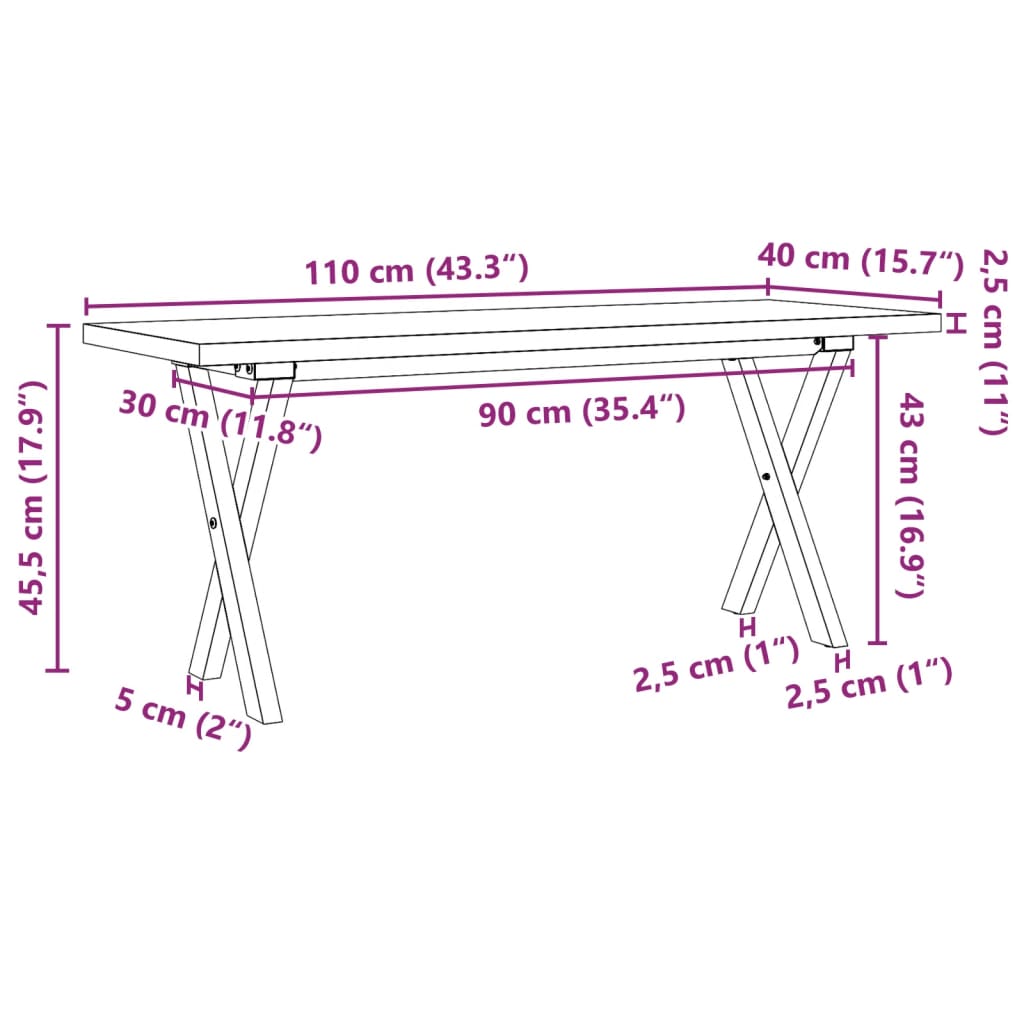 Tavolino Salotto Telaio a X 110x40x45,5 cm Legno Pino e Acciaio | homemem39