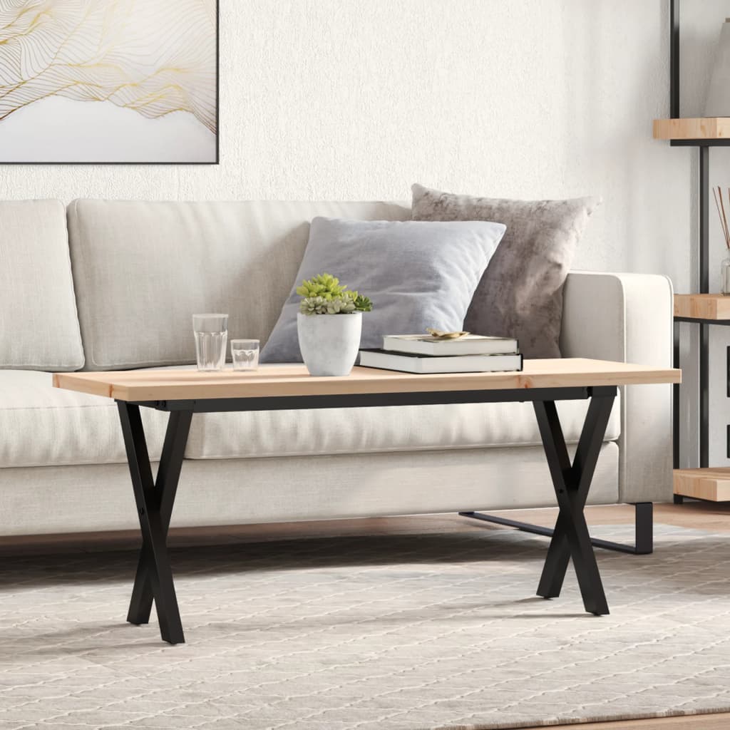 Tavolino Salotto Telaio a X 110x40x45,5 cm Legno Pino e Acciaio | homemem39