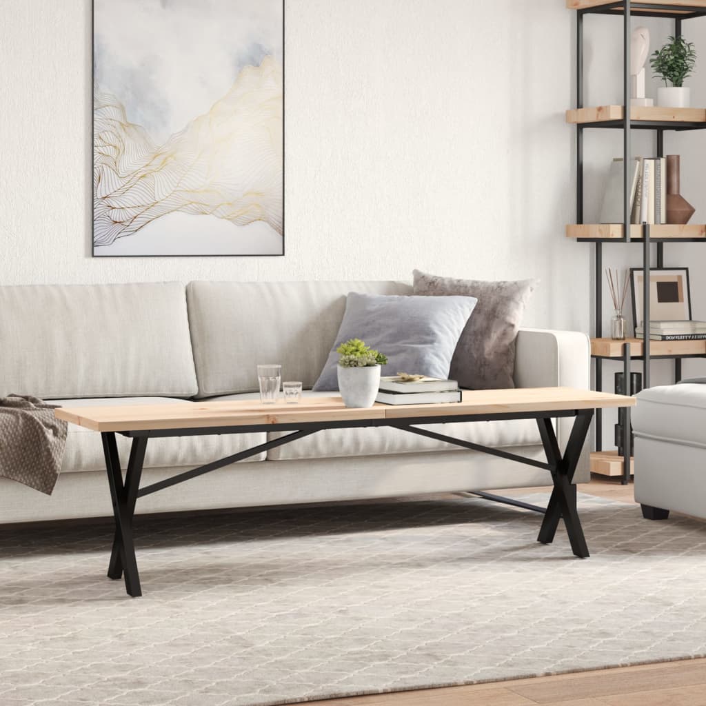 Tavolino Salotto Telaio a X 160x40x45,5 cm Legno Pino e Acciaio | homemem39