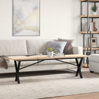 Tavolino Salotto Telaio a X 160x40x45,5 cm Legno Pino e Acciaio | homemem39