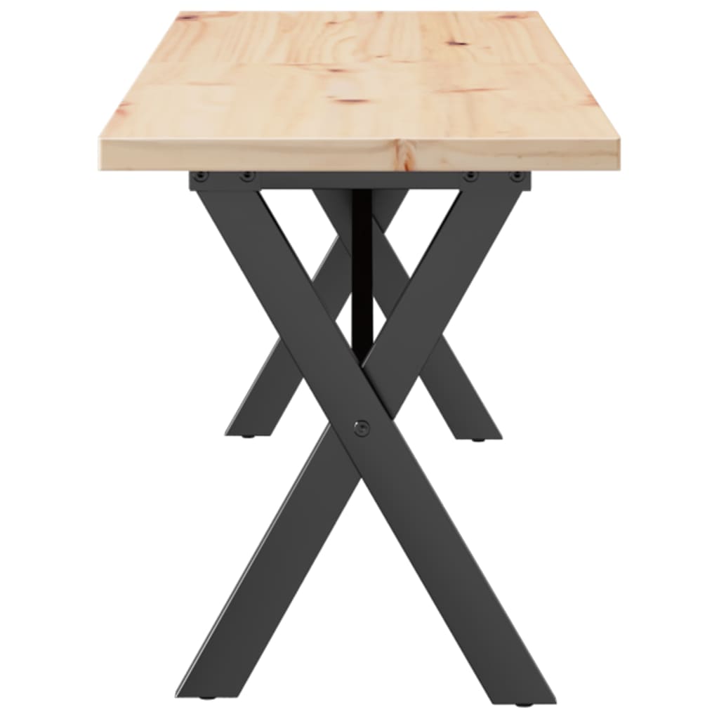 Tavolino Salotto Telaio a X 160x40x45,5 cm Legno Pino e Acciaio | homemem39