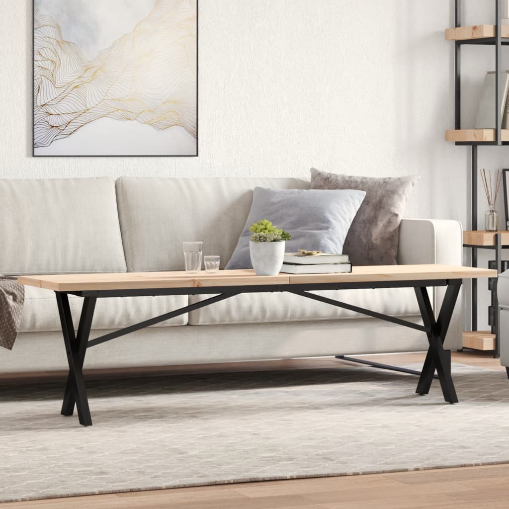 Tavolino Salotto Telaio a X 160x40x45,5 cm Legno Pino e Acciaio | homemem39