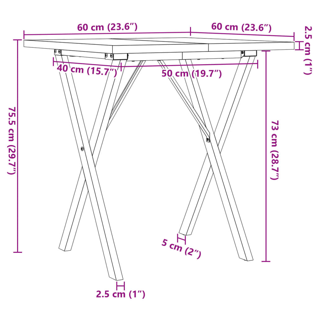 Tavolo da Pranzo Telaio a X 60x60x75,5 cm Legno Pino e Acciaio | homemem39