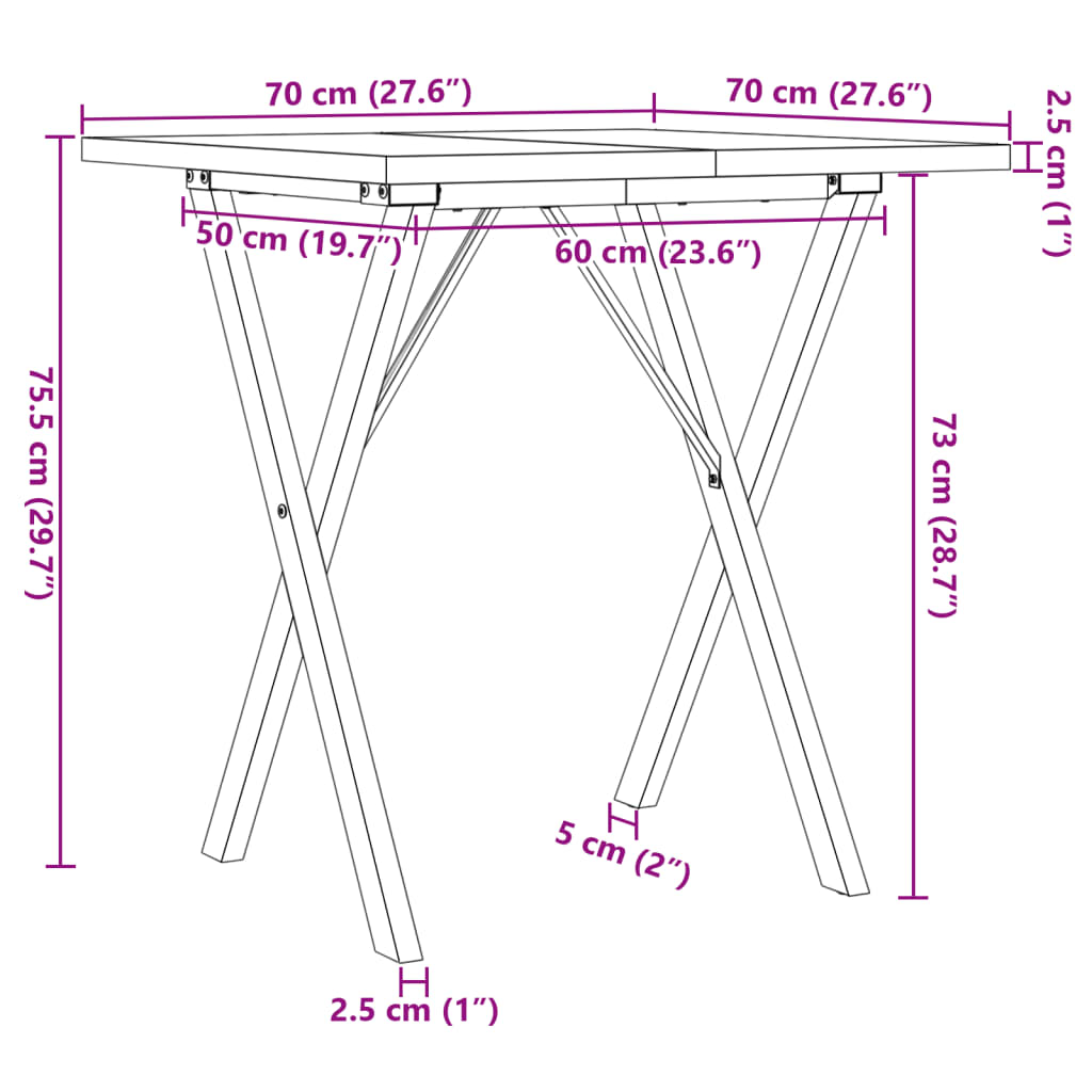 Tavolo da Pranzo Telaio a X 70x70x75,5 cm Legno Pino e Acciaio | homemem39