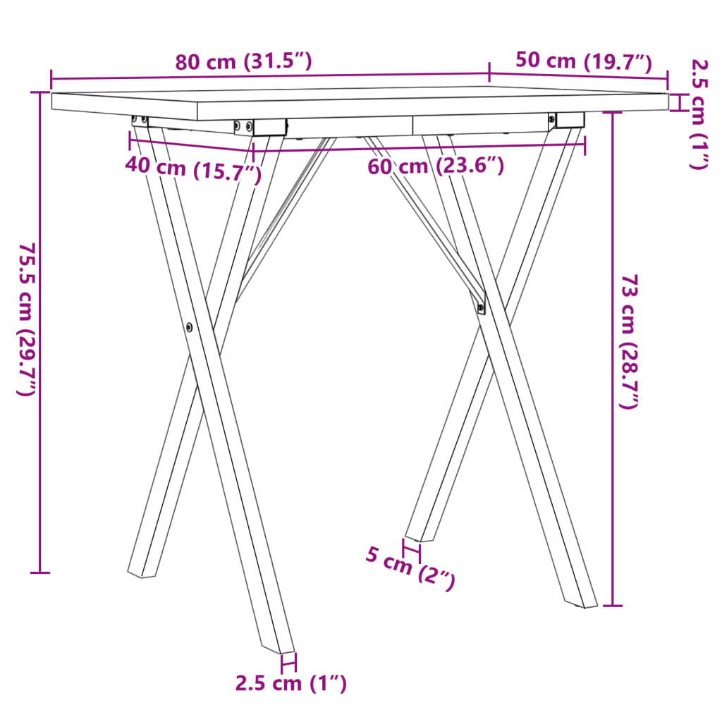 Tavolo da Pranzo Telaio a X 80x50x75,5 cm Legno Pino e Acciaio | homemem39