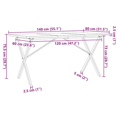 Tavolo da Pranzo Telaio a X 140x80x75,5 cm Legno Pino e Acciaio | homemem39