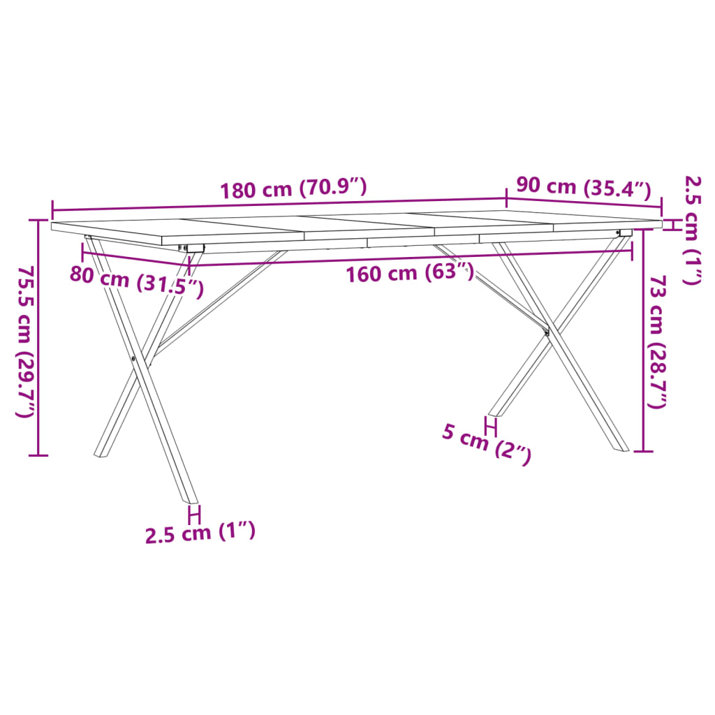 Tavolo da Pranzo Telaio a X 180x90x75,5 cm Legno Pino e Acciaio | homemem39