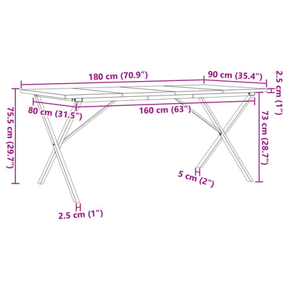 Tavolo da Pranzo Telaio a X 180x90x75,5 cm Legno Pino e Acciaio | homemem39