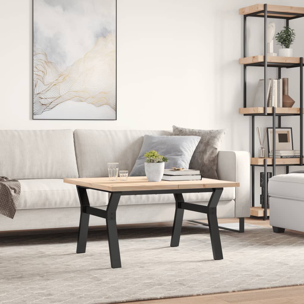 Tavolino Salotto Telaio a Y 80x80x45,5cm Legno Pino e Acciaio | homemem39