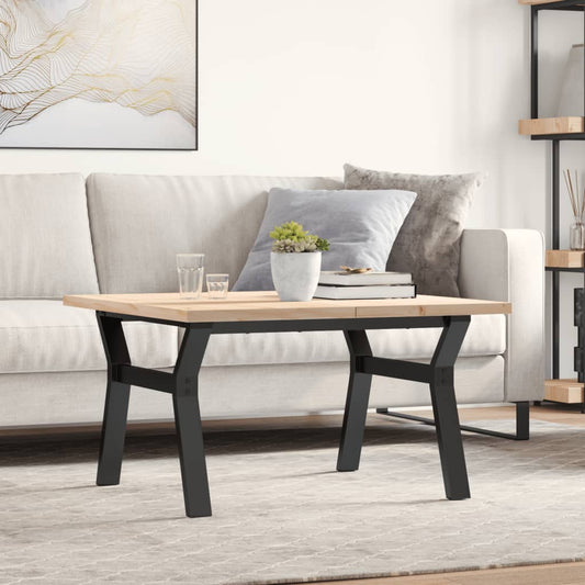 Tavolino Salotto Telaio a Y 80x80x45,5cm Legno Pino e Acciaio | homemem39