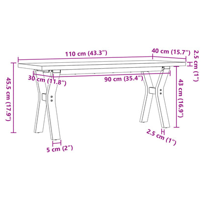 Tavolino Salotto Telaio a Y 110x40x45,5 cm Legno Pino e Acciaio | homemem39