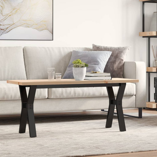 Tavolino Salotto Telaio a Y 110x40x45,5 cm Legno Pino e Acciaio | homemem39
