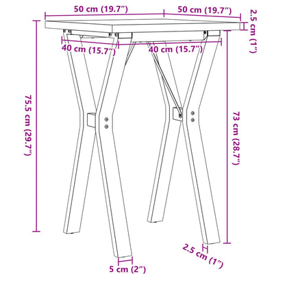 Tavolo da Pranzo Telaio a Y 50x50x75,5 cm Legno Pino e Acciaio | homemem39