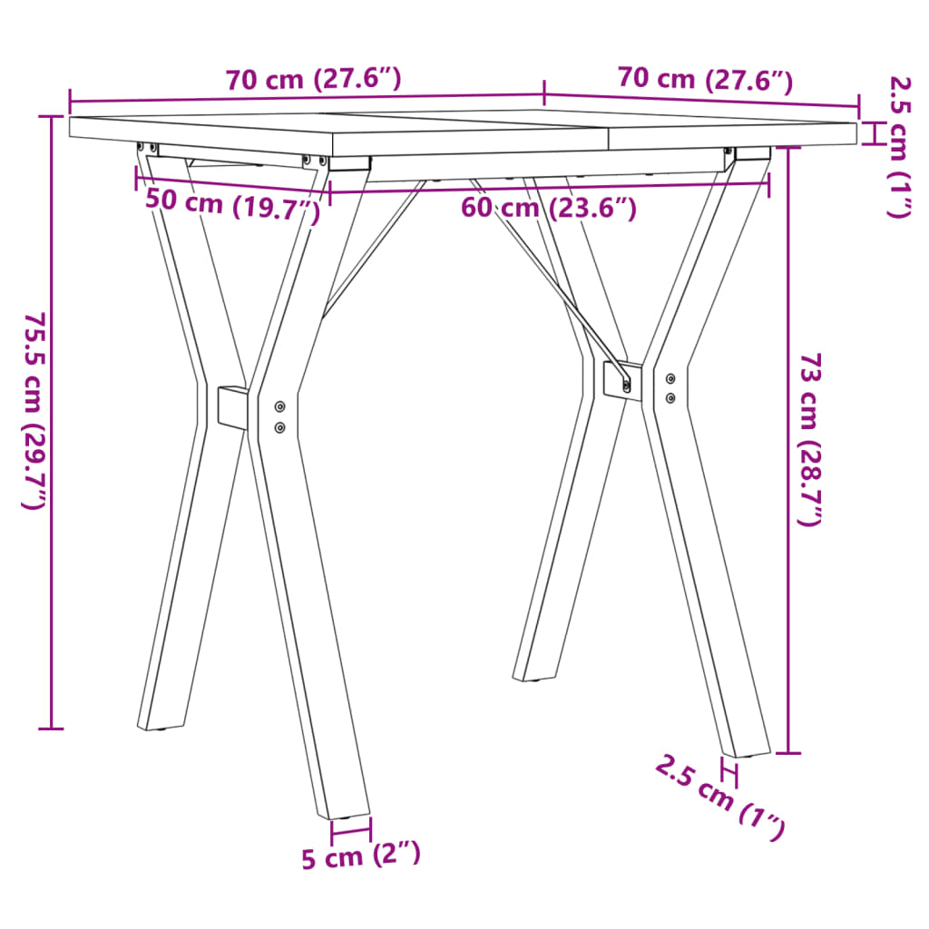 Tavolo da Pranzo Telaio a Y 70x70x75,5 cm Legno Pino e Acciaio | homemem39