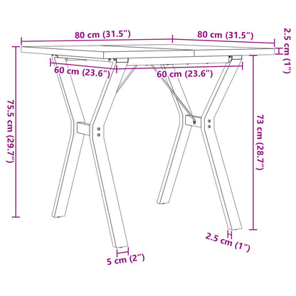 Tavolo da Pranzo Telaio a Y 80x80x75,5 cm Legno Pino e Acciaio | homemem39
