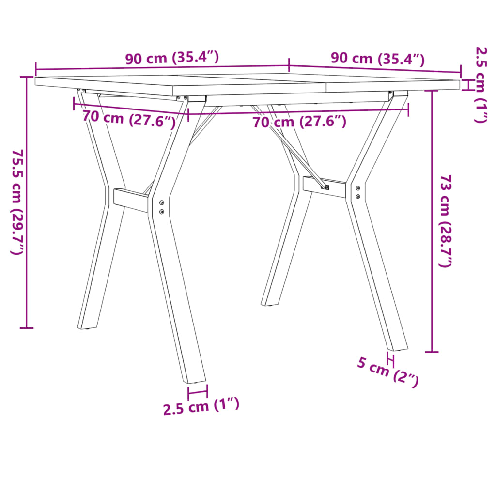Tavolo da Pranzo Telaio a Y 90x90x75,5 cm Legno Pino e Acciaio | homemem39