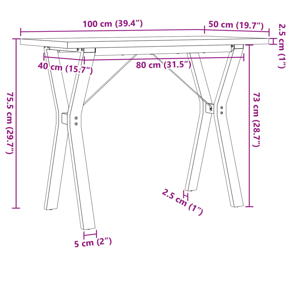 Tavolo da Pranzo Telaio a Y 100x50x75,5 cm Legno Pino e Acciaio | homemem39