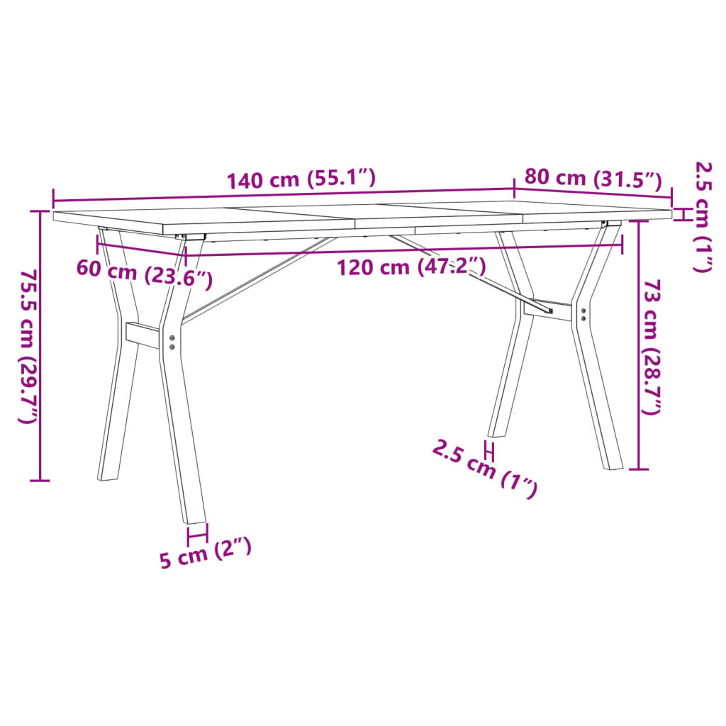 Tavolo da Pranzo Telaio a Y 140x80x75,5 cm Legno Pino e Acciaio | homemem39