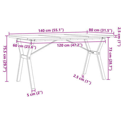Tavolo da Pranzo Telaio a Y 140x80x75,5 cm Legno Pino e Acciaio | homemem39