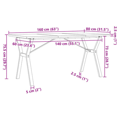 Tavolo da Pranzo Telaio a Y 160x80x75,5 cm Legno Pino e Acciaio | homemem39