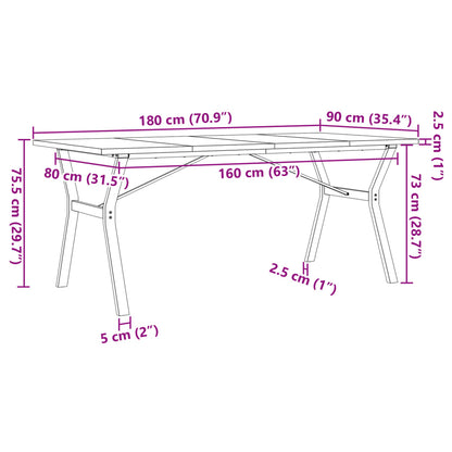 Tavolo da Pranzo Telaio a Y 180x90x75,5 cm Legno Pino e Acciaio