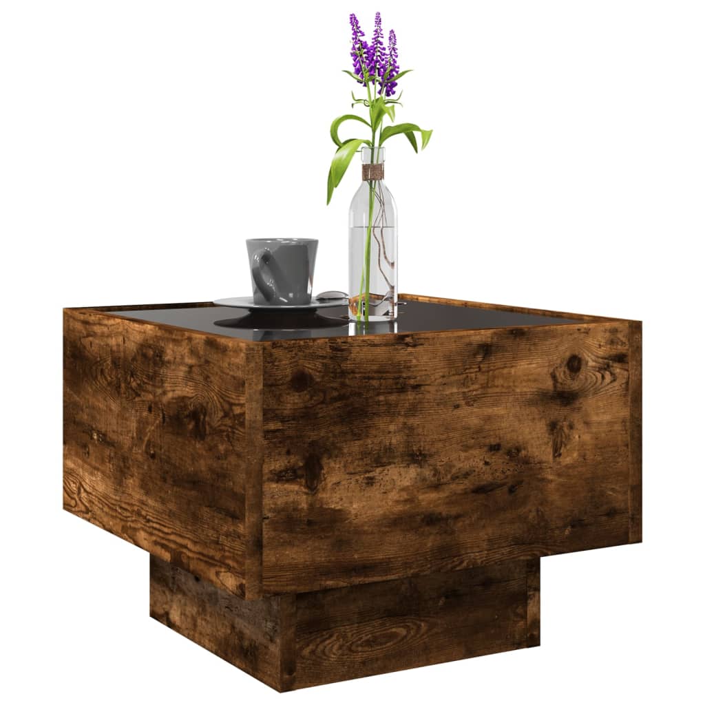 Tavolino con LED Rovere Fumo 40x40x30 cm in Legno Multistrato | homemem39