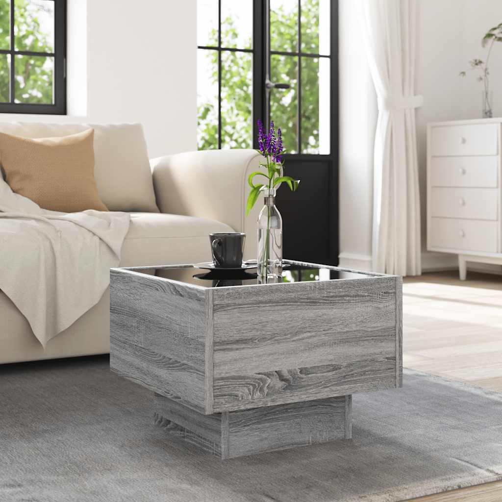 Tavolino con LED Grigio Sonoma 40x40x30 cm in Legno Multistrato