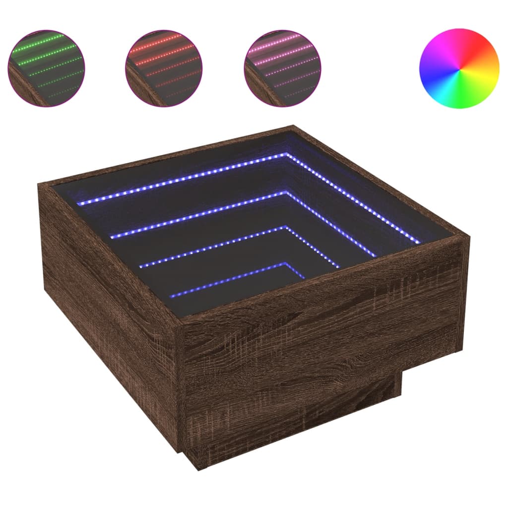 Tavolino Salotto con LED Rovere Marrone 50x50x30 cm Multistrato | homemem39