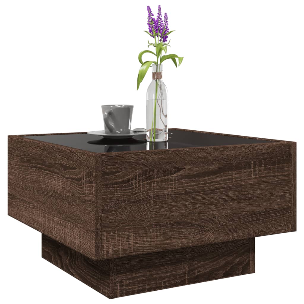 Tavolino Salotto con LED Rovere Marrone 50x50x30 cm Multistrato | homemem39
