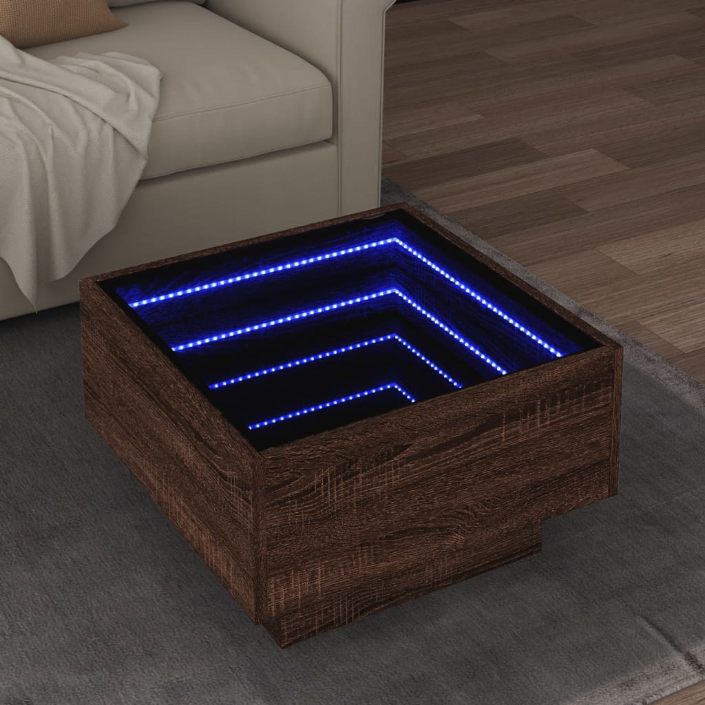 Tavolino Salotto con LED Rovere Marrone 50x50x30 cm Multistrato | homemem39