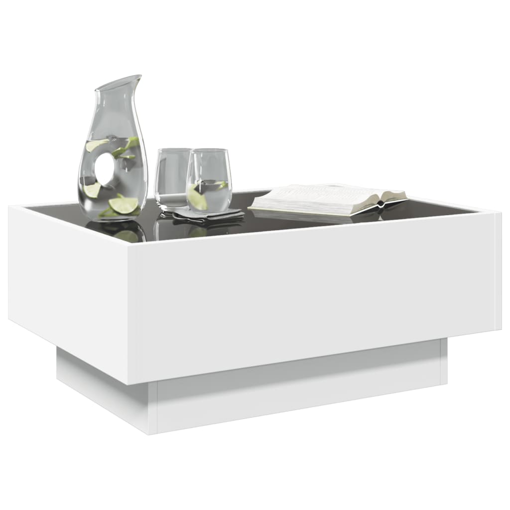 Tavolino Salotto con LED Bianco 70x50x30 cm Legno Multistrato | homemem39