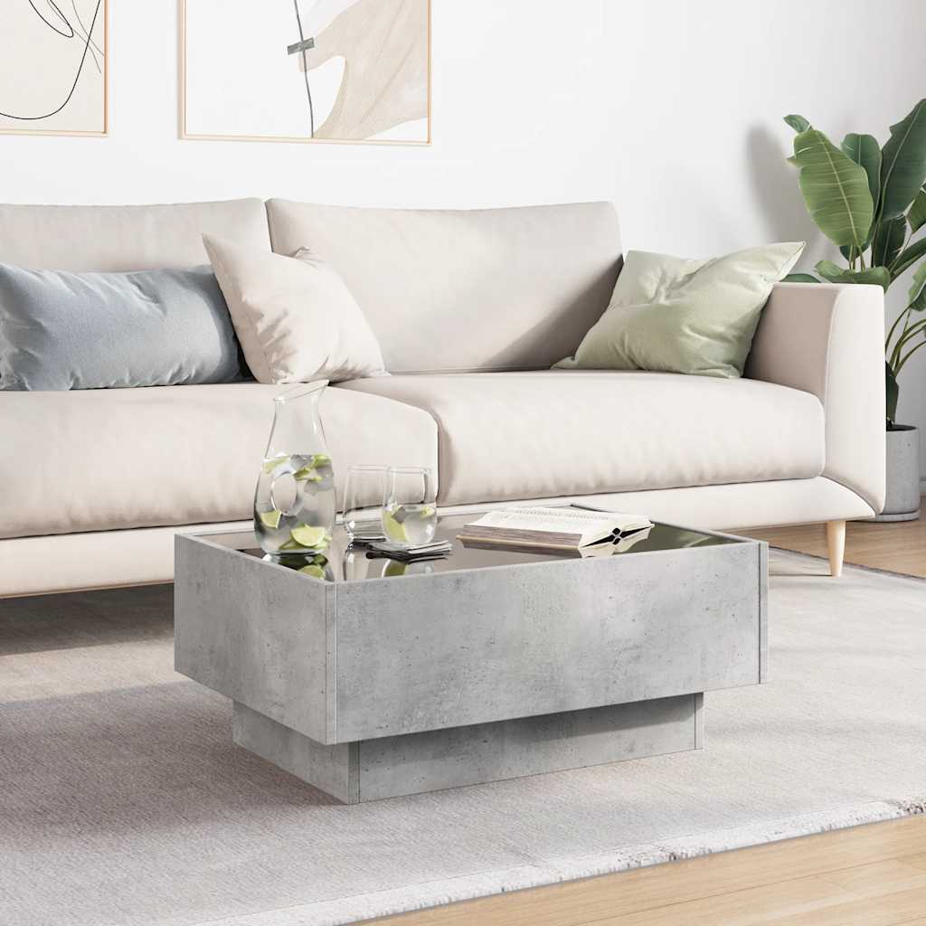 Tavolino Salotto con LED Grigio Cemento 70x50x30 cm Multistrato