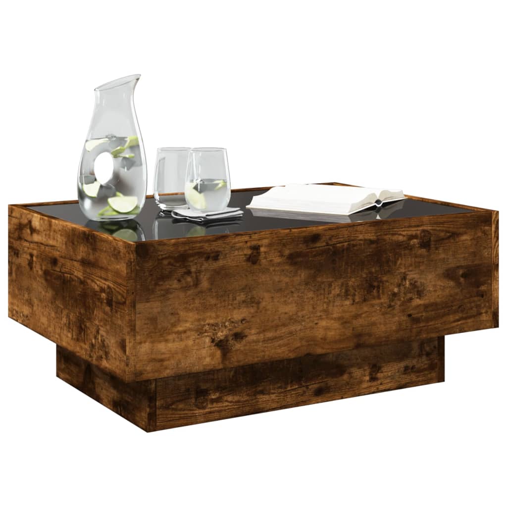 Tavolino Salotto con LED Rovere Fumo 70x50x30 cm Multistrato | homemem39