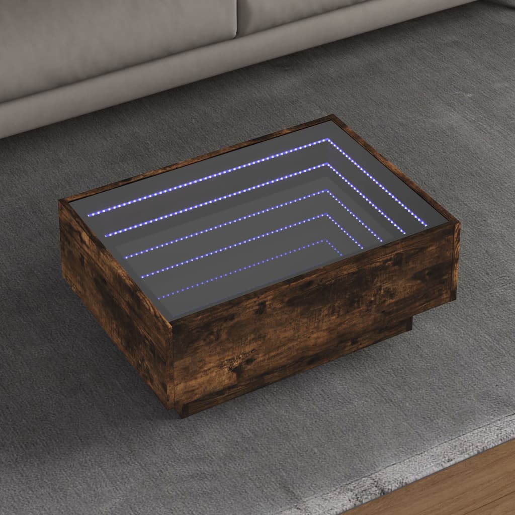 Tavolino Salotto con LED Rovere Fumo 70x50x30 cm Multistrato | homemem39
