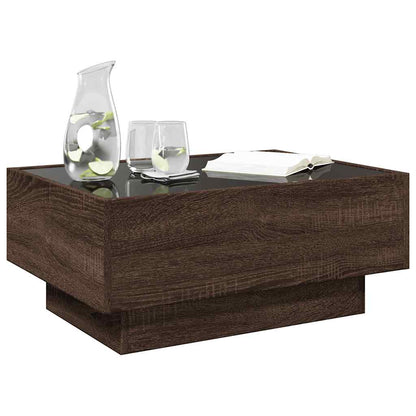 Tavolino Salotto con LED Rovere Marrone 70x50x30 cm Multistrato