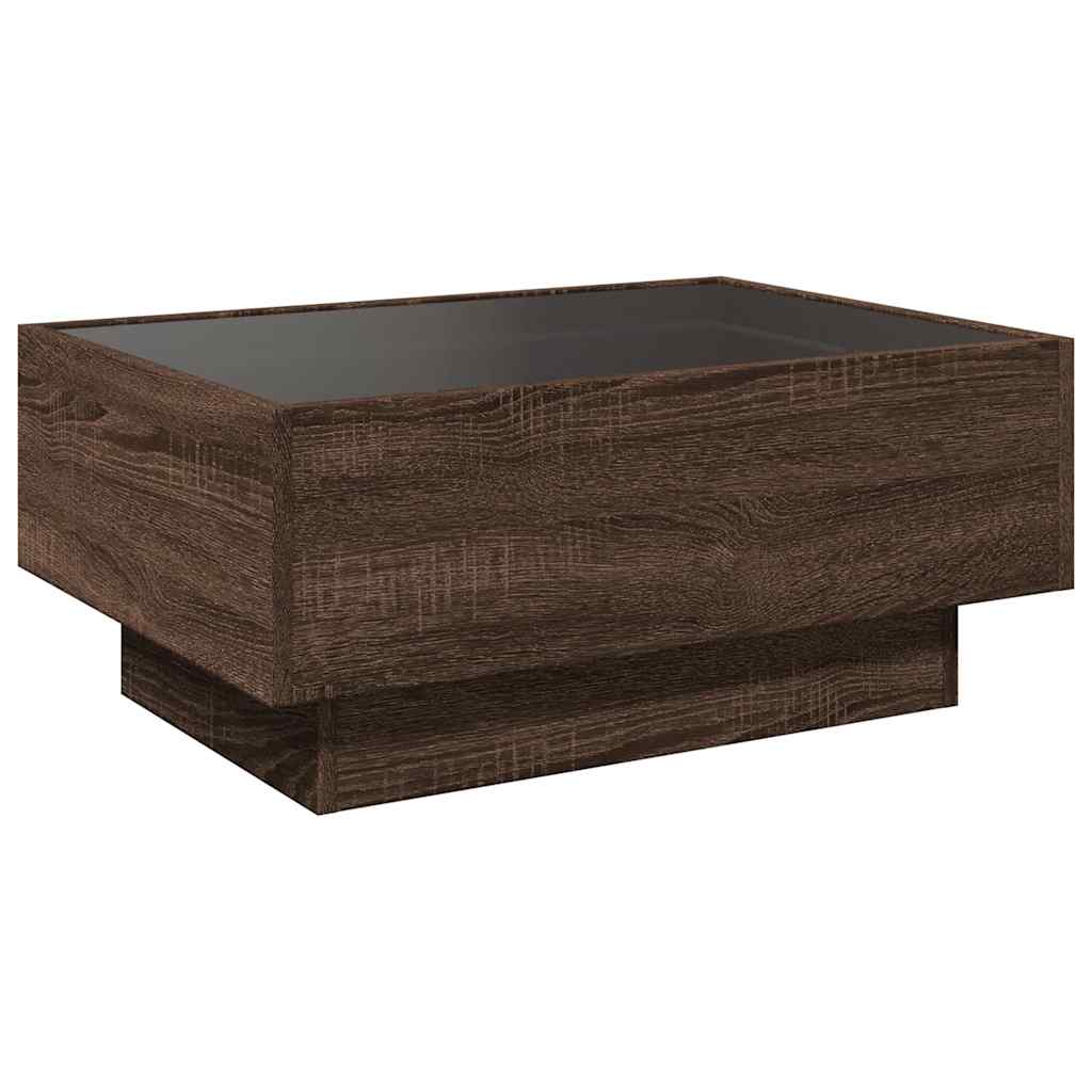 Tavolino Salotto con LED Rovere Marrone 70x50x30 cm Multistrato