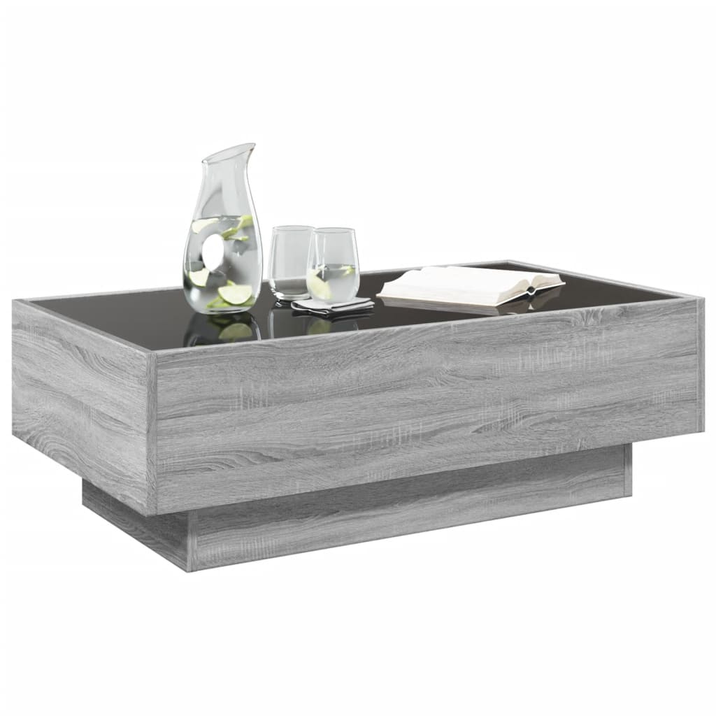 Tavolino Salotto con LED Grigio Sonoma 90x50x30 cm Multistrato