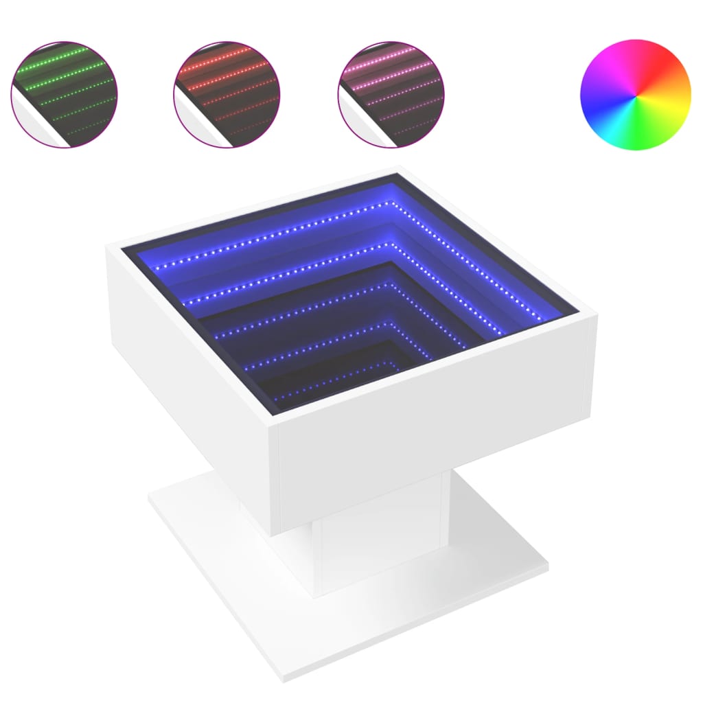 Tavolino Salotto con LED Bianco 50x50x45 cm Legno Multistrato | homemem39