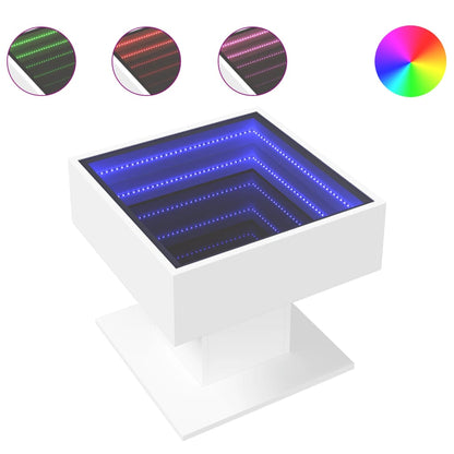 Tavolino Salotto con LED Bianco 50x50x45 cm Legno Multistrato | homemem39