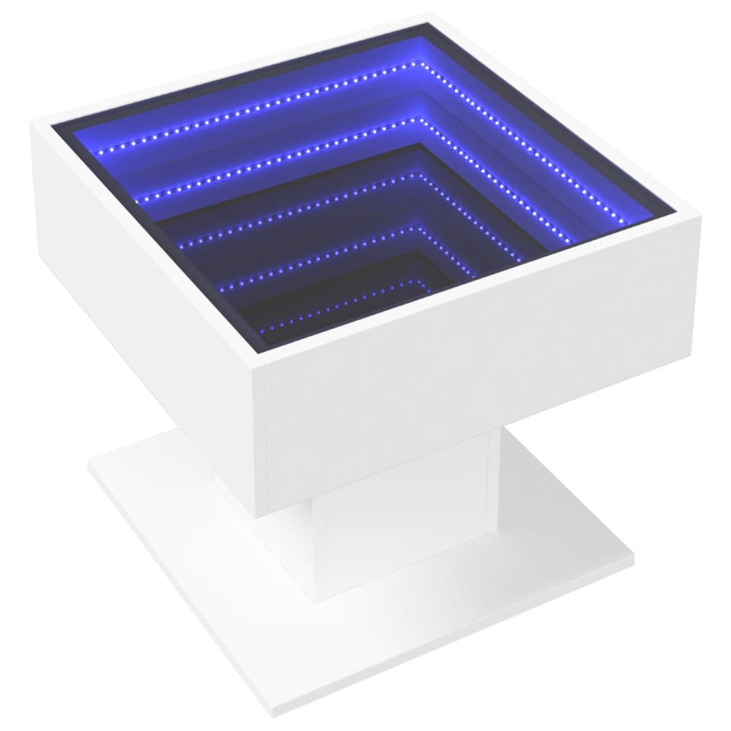 Tavolino Salotto con LED Bianco 50x50x45 cm Legno Multistrato | homemem39