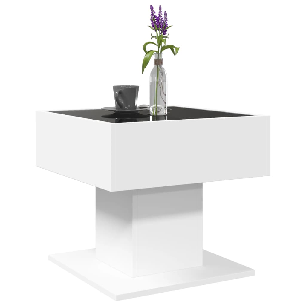 Tavolino Salotto con LED Bianco 50x50x45 cm Legno Multistrato | homemem39