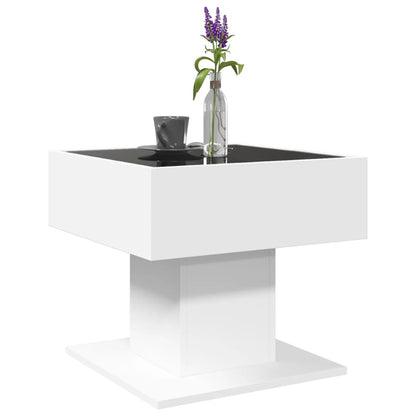 Tavolino Salotto con LED Bianco 50x50x45 cm Legno Multistrato