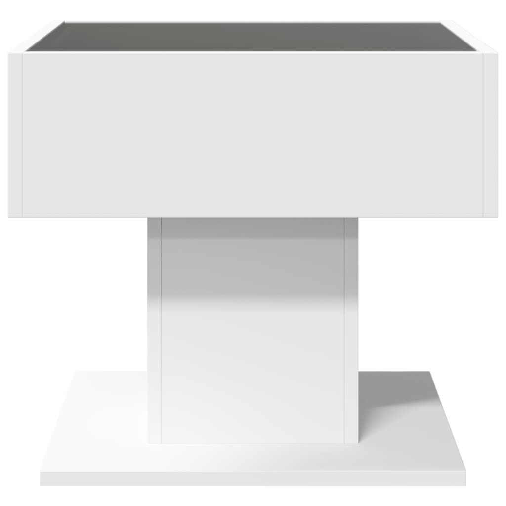 Tavolino Salotto con LED Bianco 50x50x45 cm Legno Multistrato | homemem39