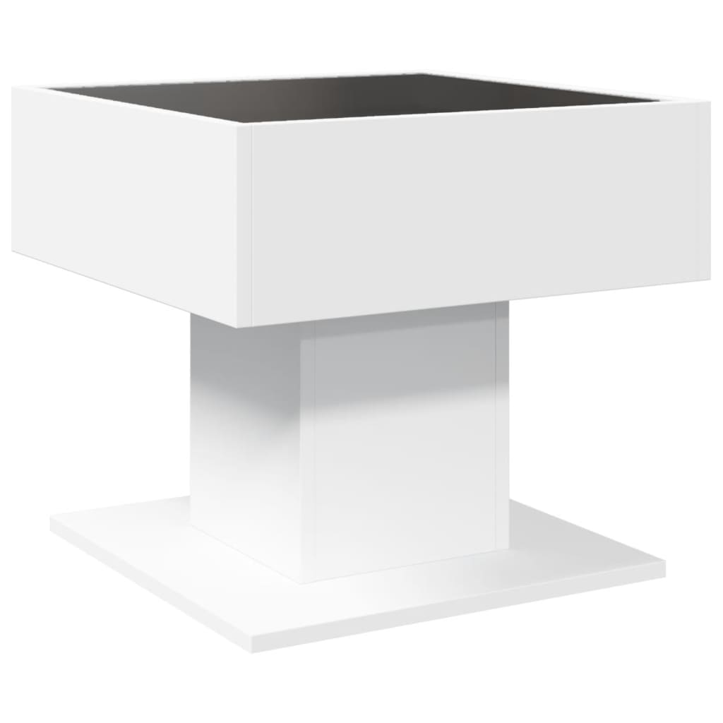 Tavolino Salotto con LED Bianco 50x50x45 cm Legno Multistrato | homemem39